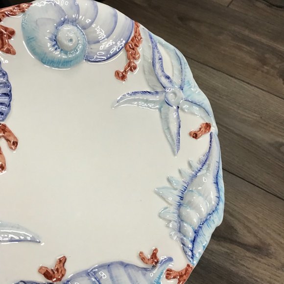 San Marco Round Salad/Dessert Plate Made in Italy Shells Starfish Approx 8.75" - Picture 5 of 8